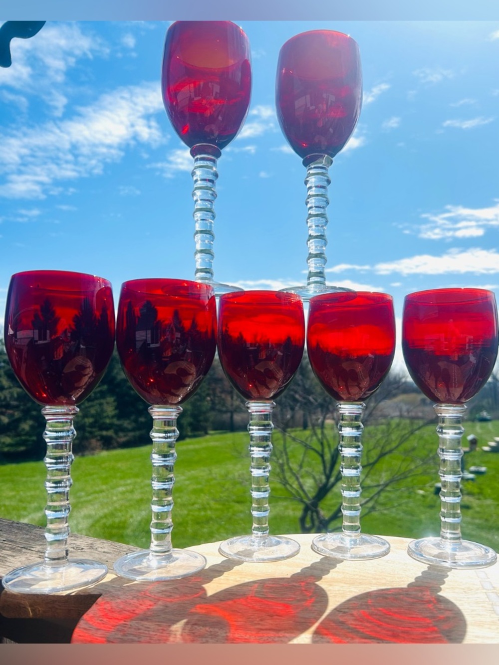 IMPERIAL RUBY Bubble Stem Pedestal Ruby Glass
Goblets set of 7